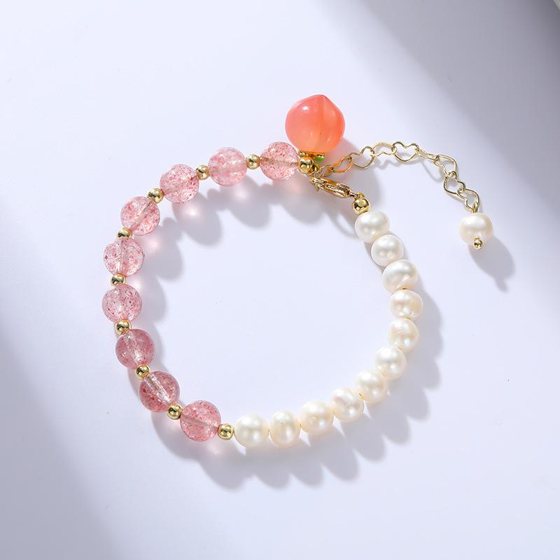 Strawberry crystal bracelet bracelet pearl peach splicing versatile bracelet simple girlfriend cute bracelet