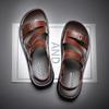 Men Black Leather Sandals Summer Brown Outdoor Hiking Sandals Wide Head Beach Shoes for Father Over Sized