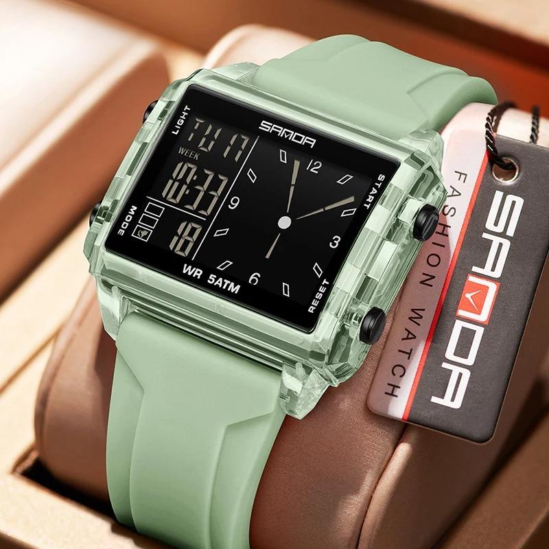 Students Electronic Watch Square Transparent Case Alarm Clock Multifunction Waterproof Sports Digital Watches for Man