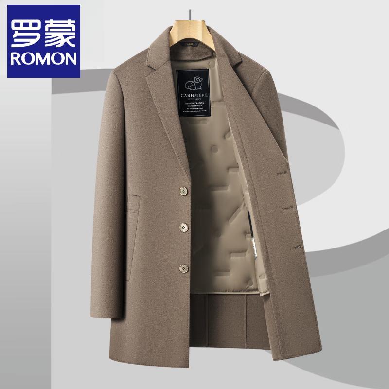 Romon Men s Mid-Length Double-Faced Wool Coat with Goose Down Liner L