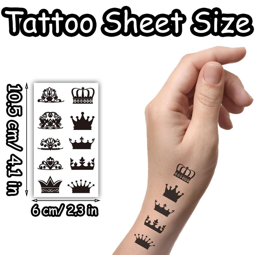 S.A.V.I 5pcs Temporary Tattoo Sheets for Men & Women - Black Waterproof Designs | Crown, Snake, Cross, Bow | 10.5x6cm | Safe Non-Toxic Skin-Friendly