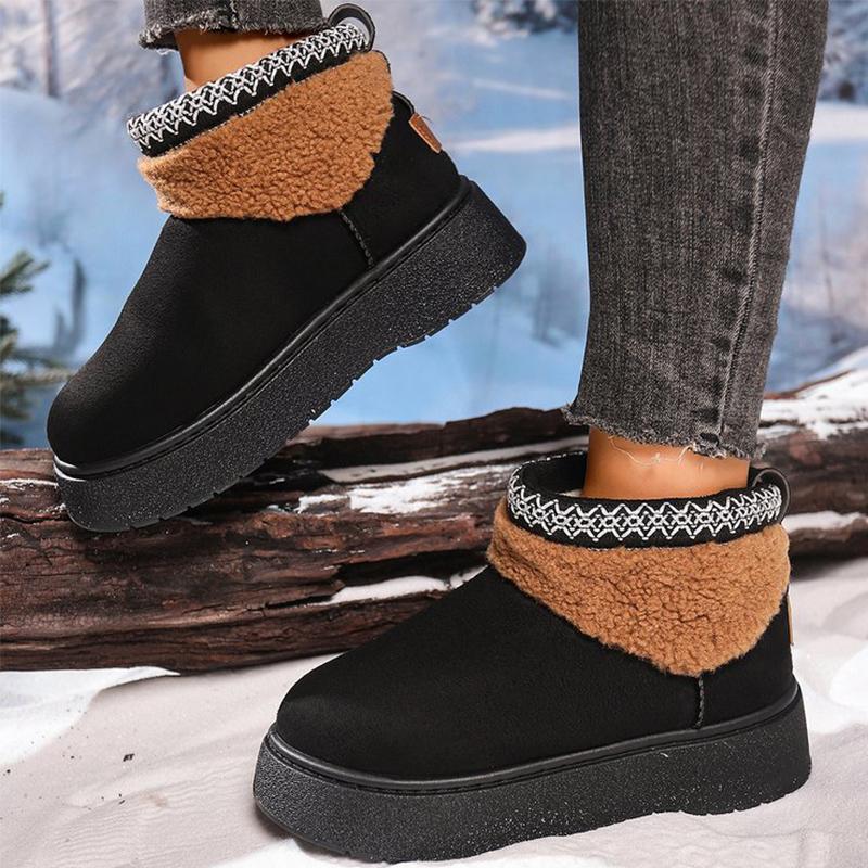 Fashion Black Platform Snow Boots for Women Winter Thicken Warm Plush Ankle Boots Woman Retro Faux Suede Non Slip Cotton Shoes Lady
