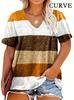Plus Size 0XL-5XL Women's Fashion Striped Print V-Neck T-Shirt Casual Loose Short Sleeve Summer Tops