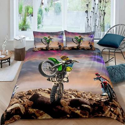 Motorrad Bettbezug Set Einzelgröße Motocross Fahrer Bettwäsche Set Rennmotorrad Dirtbike Extremsport Polyester Steppdeckenbezug