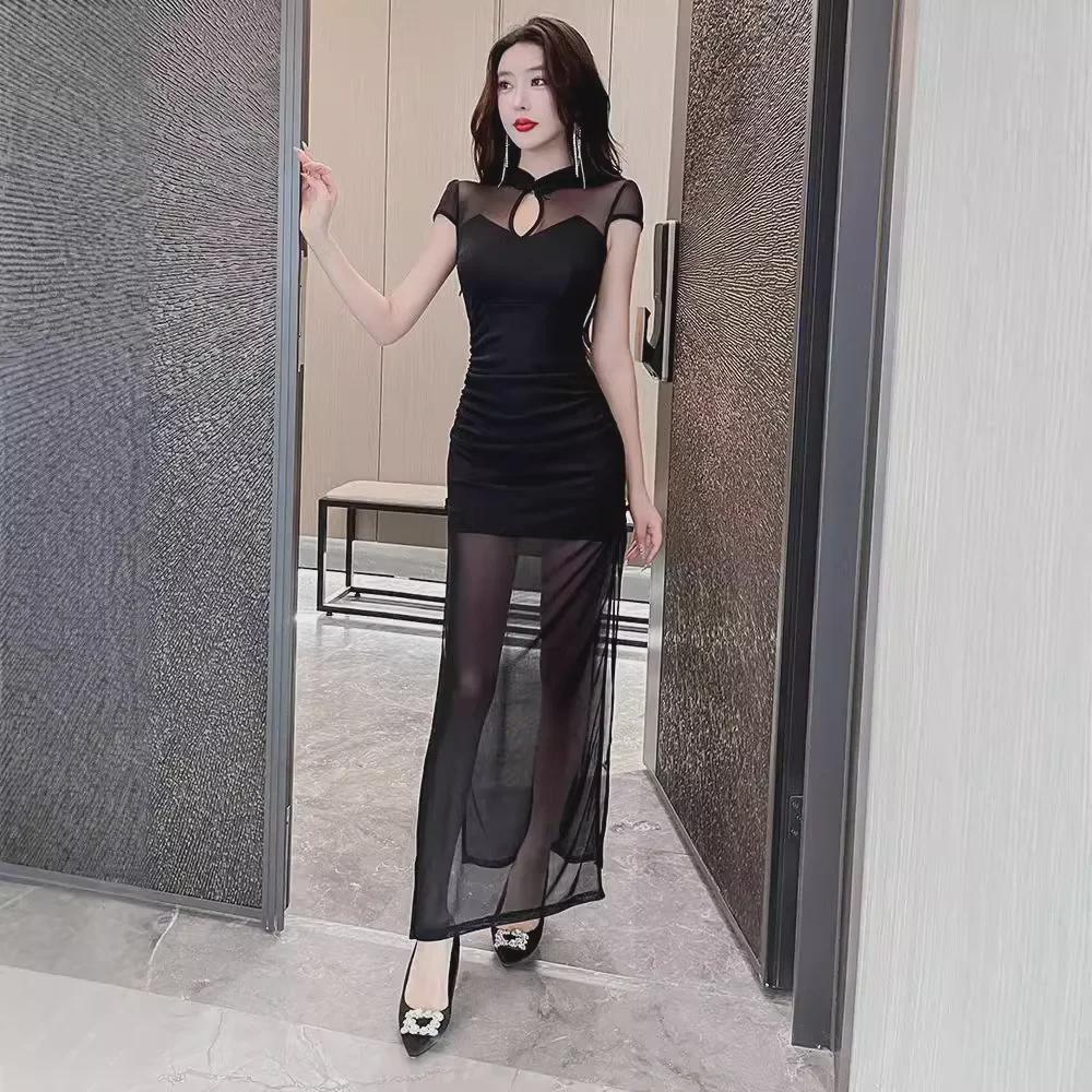 2025 Spring/Summer Nightclub Sexy Cheongsam Mesh Evening Dress