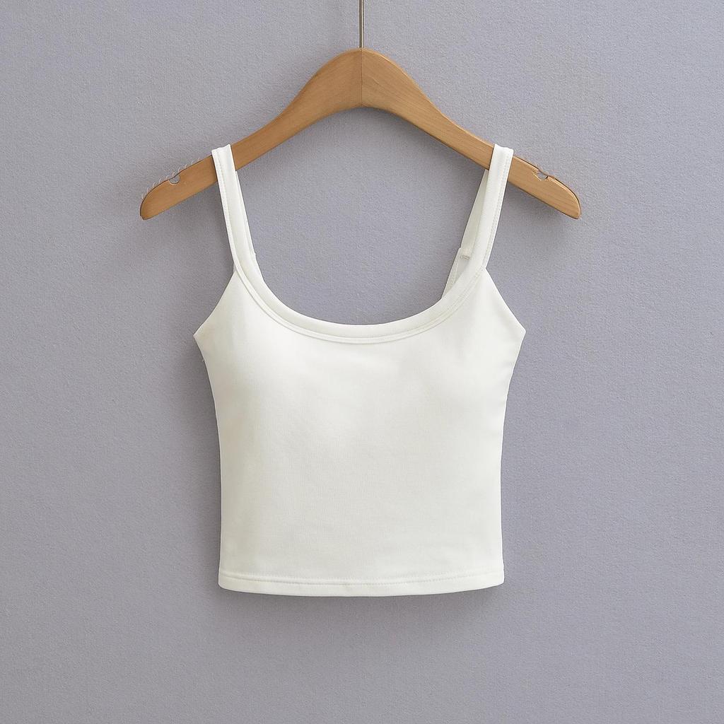 Women's U-Neck Padded Tank Top - Tight-Fit Summer Camisole, Backless, High-Waisted Style