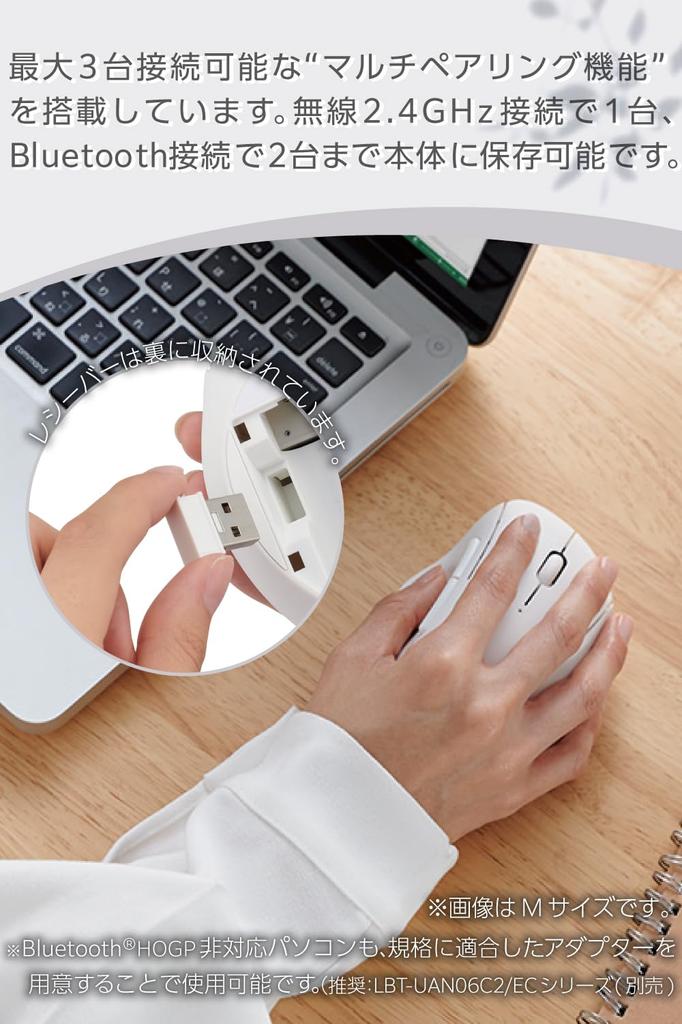 ELECOM SHELLPHA Wireless 5 Bluetooth and To 3 Mouse, Quiet, Buttons, 2.4GHz Compatible, Multi-Pairing (Up Devices), Small, White, M-SH21MBSKWH