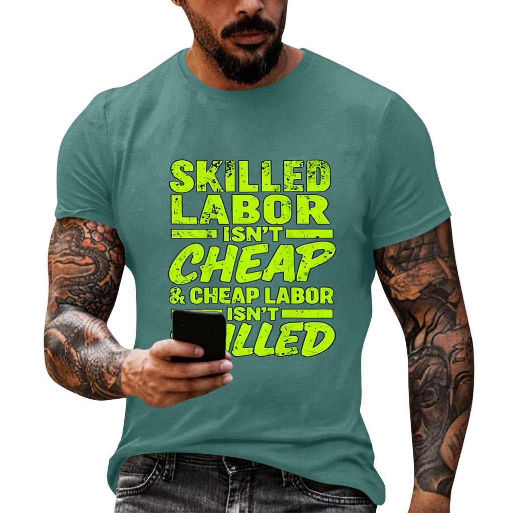 Men's Casual Loose Fit Short Sleeve T-Shirt Labor Day Graphic Printed Top Comfortable Crew Neck Tee