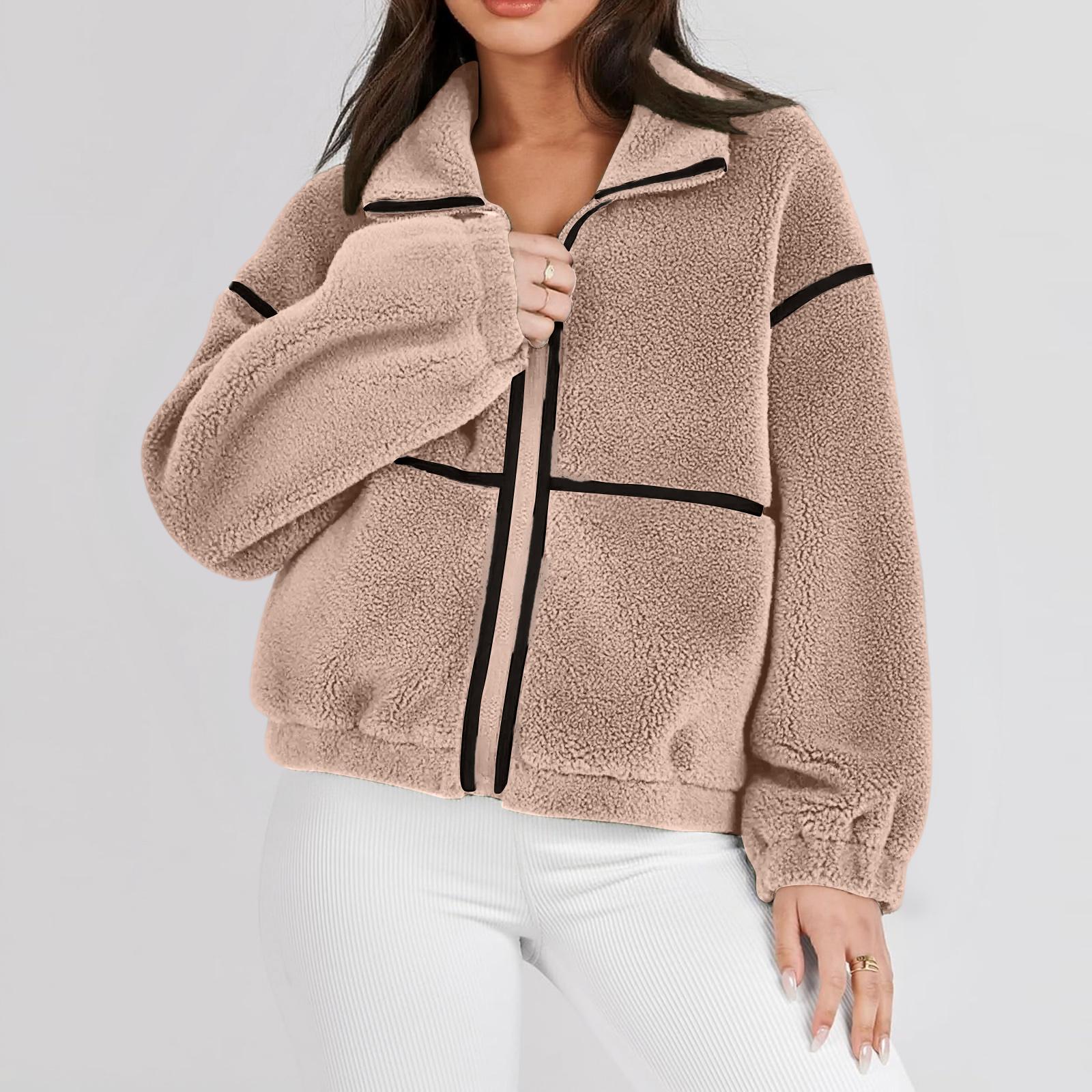 

Женское модное и удобное обычное пальто с толстым воротником, плюшевое теплое пальто L хаки