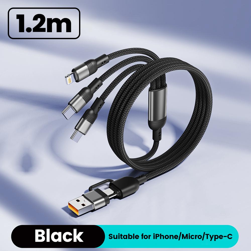

100 Вт 5-в-1 USB Type-C на Type-C/Lightning/Micro Быстрая зарядка Кабель для передачи данных Для iPhone Серии 8-16 Samsung Galaxy Xiaomi Huawei чёрный
