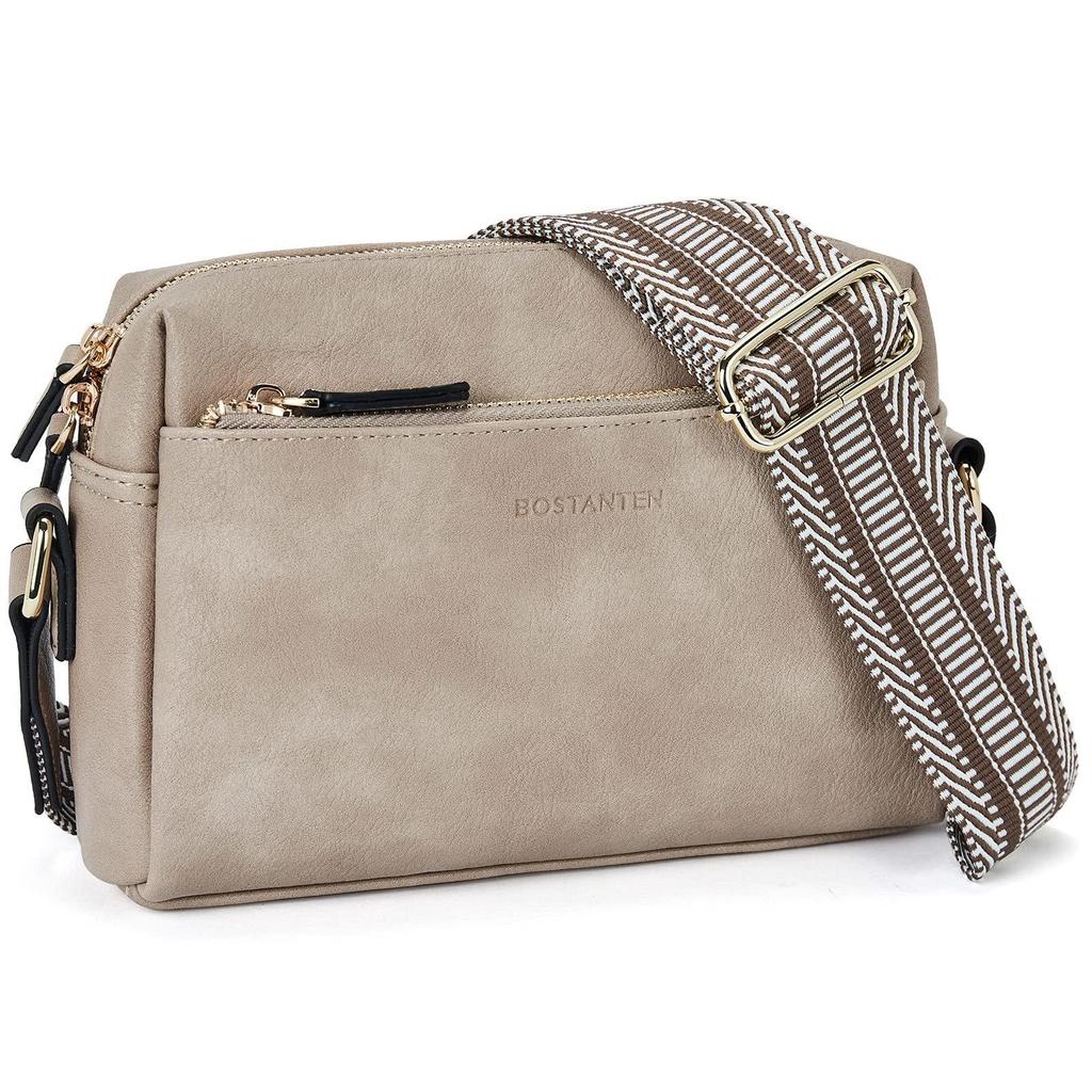 Nowa Damska Mała Skórzana Torba Crossbody z Trzema Zamkami i Kolorowym Paskiem - Torebka na Ramię na Telefon Komórkowy