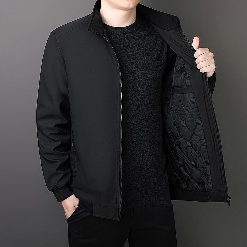 Large Size New Business Cotton Jacket for Men with Velvet Plus Cotton Thickened Warm Standing Collar Casual Versatile Jacket