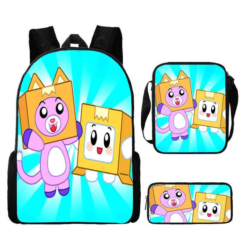 Lankybox Cartoon Pattern Backpack Shoulder Bag Pencil Case Three Piece Set
