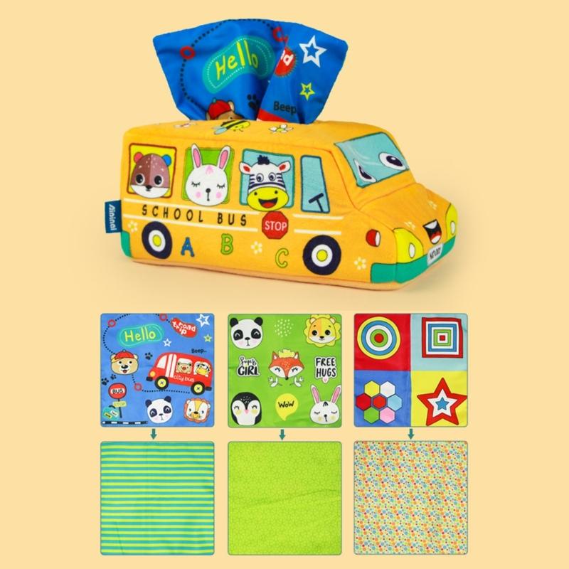Tissue Box Toddler  Toy Babies Sensory Toy with Crinkle Paper & Rainbow Dance Scarves Infants Learning Toy