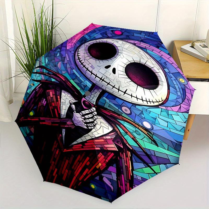 

1 Auto Open Jack Skellington, Stained Glass Themed Colorful 8-rib Portable Umbrella for Men and Women, A Compact Commuting Companion Suitabl