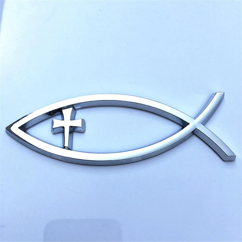 1PCS 14x4.5cm JESUS Fish Silver chrome Christian crafts ABS Car Sticker PEACE FAITH Emblem 3D Badge Decal Auto Accessories