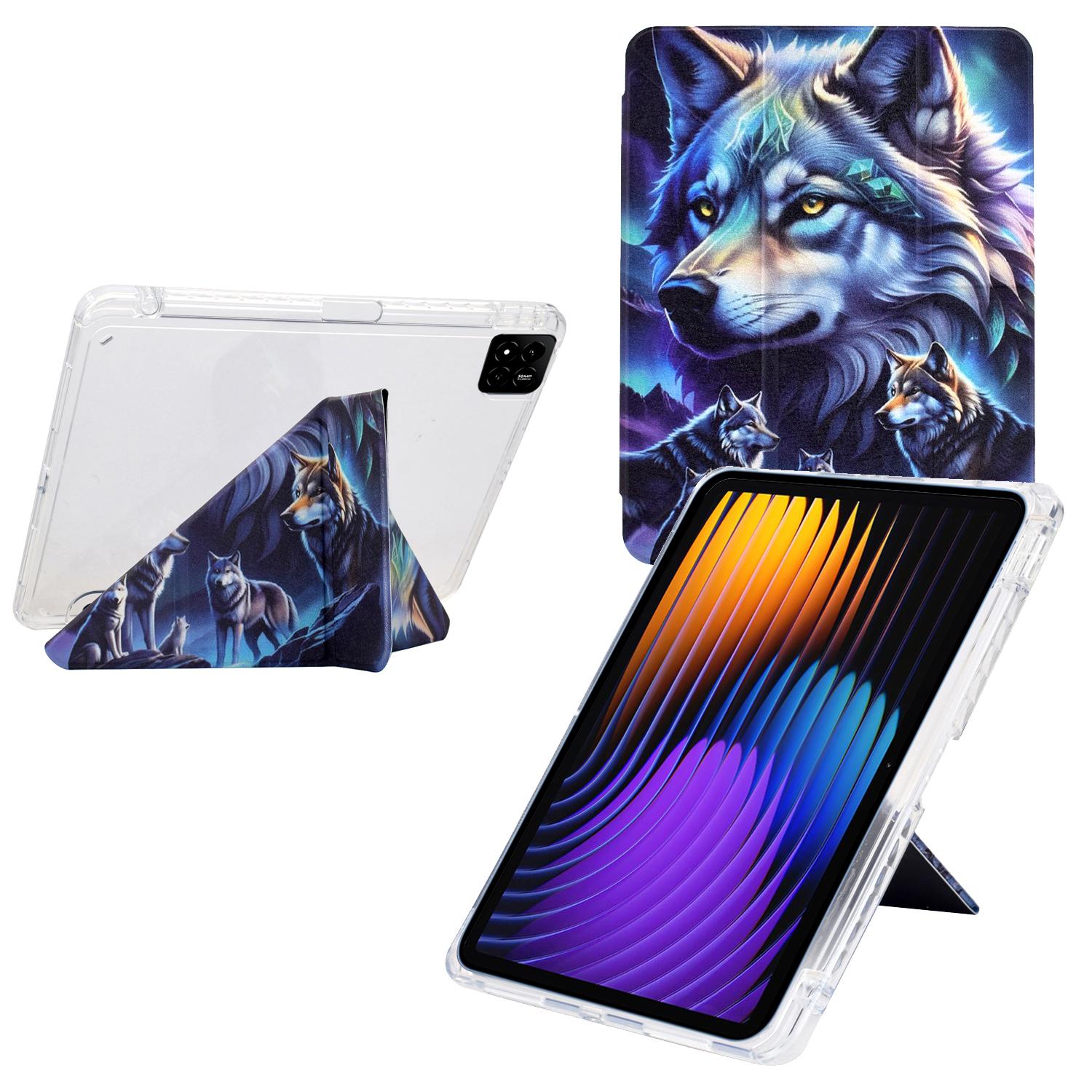 

For Xiaomi Pad 7/Pad 7 Pro Case Y-Fold Stand Pattern Print Leather+Clear Acrylic Tablet Cover with Pencil Holder Phantom Wolf