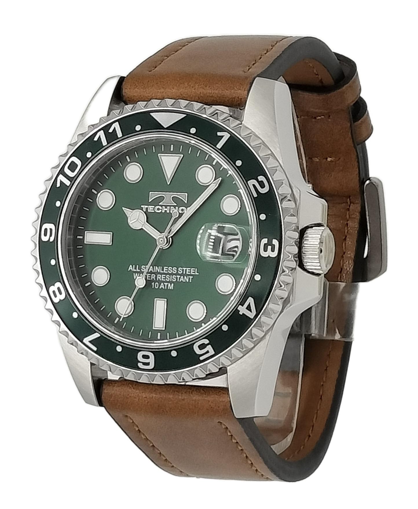 

TECHNOS Men s Diver s Watch with Leather Strap, Metal Strap, Rotating Bezel, Green, TASM419MM-L [Parallel Import]