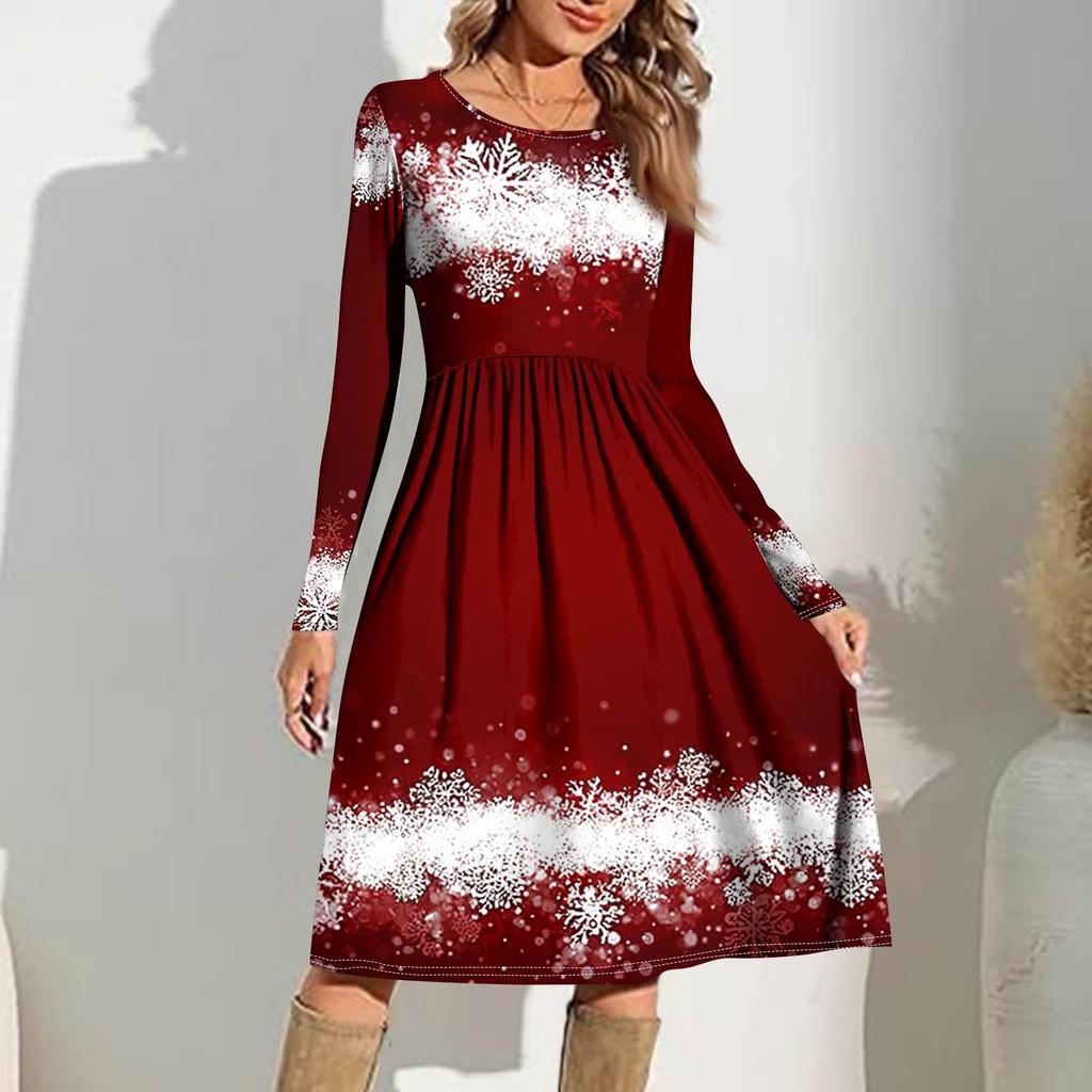 Rochie casual de damă cu imprimeu gradient, de primăvară, cu buzunar, cu gât rotund și mâneci lungi