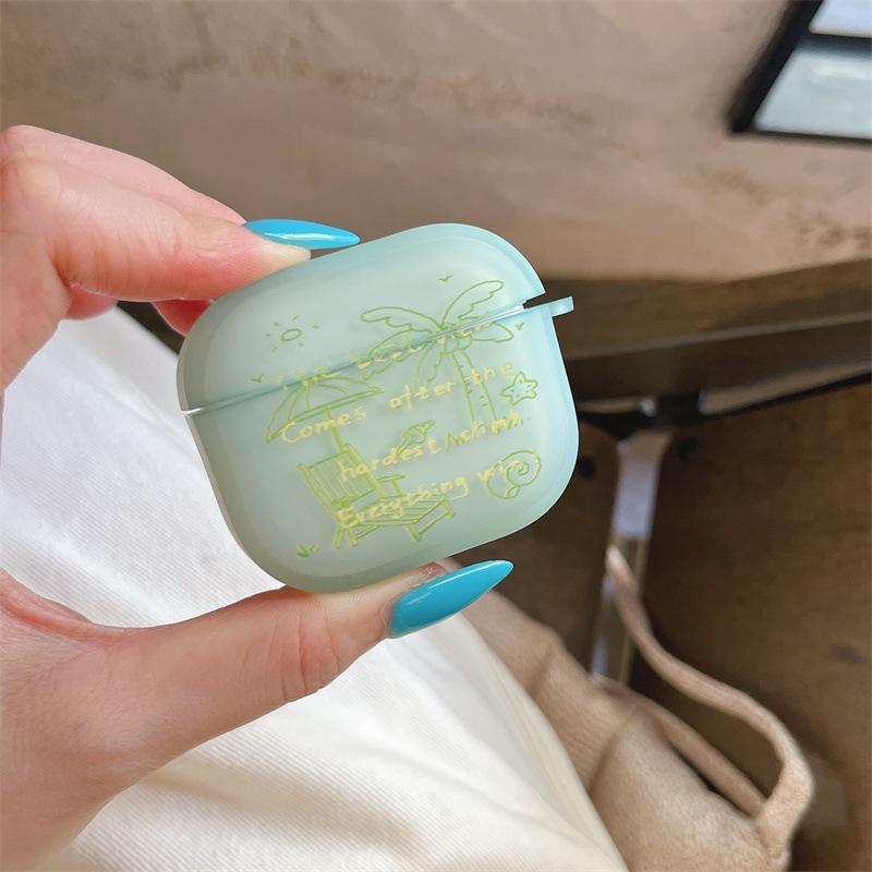 Summer Fresh Green Lines Coconut Palm for AirPods 1 /pro1 Earphone Protective Case Cover Two or Three Generations of New Models