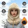 Womens Winter Hat Plush Ear Protection Neck Warmer Integrated with Windproof Face Mask for Skiing Cycling Outdoor Activities