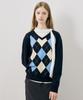 MIND BRIDGE WOMEN [W] V-Neck Argyle Oversized Knit - 2 Colors