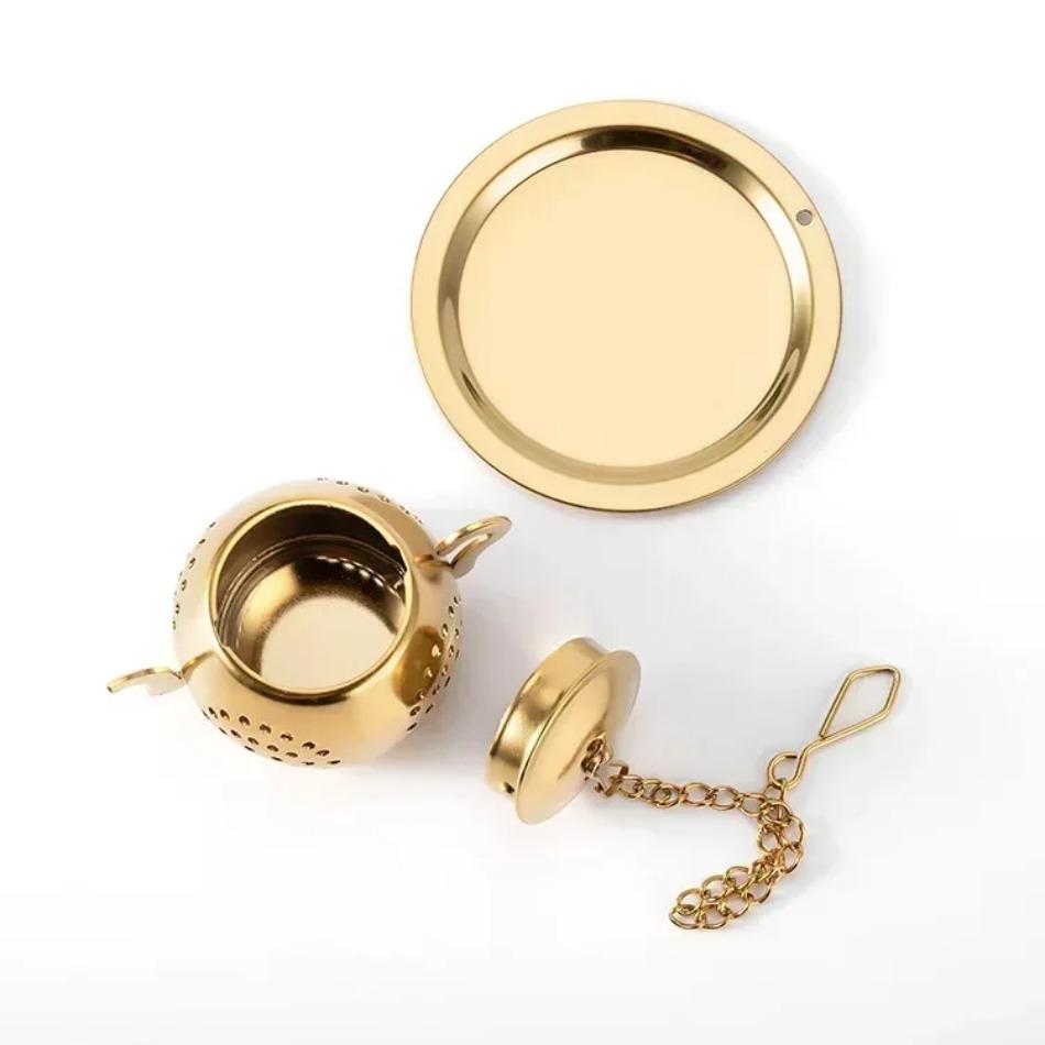 Gold Teapot Shaped Stainless Steel Loose Leaf Tea Infuser Reusable Tea Strainer For Herbal Spice Teaware Ceremony Accessories
