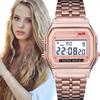 Men's Harajuku Style Multifunctional LED Watch with Steel Band, WR F91W