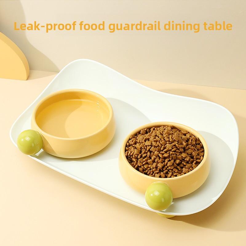 Kattmatskål Keramik Högbenad Sockerbön Keramik Dubbelmatskål, Ingen Svart Haka, Skyddar Halskotor Katt och Hund Matredskap