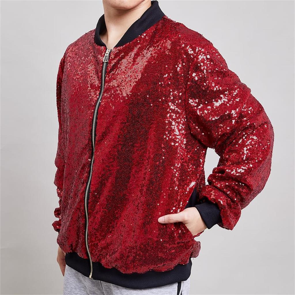 Men's Sequin Jacket Party Coat Festive Outfit Flip Sequin Concert Baseball Uniform