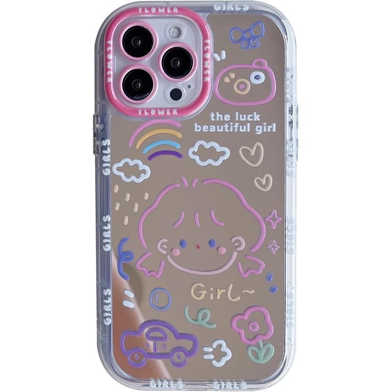 Ins Style Cute Graffiti Girl Suitable for Apple Iphone15 Mobile Phone Case Full 6promax Protective Case 14/13