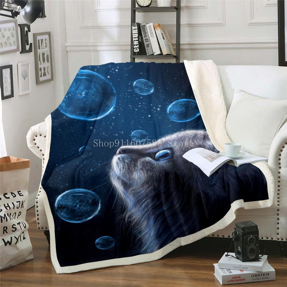 Cute Sleeping Cat 3D-printed Wool Blanket Picnic Extra Thick Fashion Sheets Cats Pet Children Kids Sherpa Throw Blankets