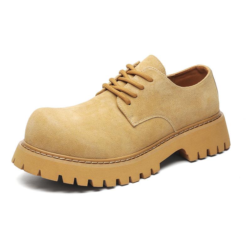 Leather Shoes Men's Young People Round Head Heightened Big Head Derby Shoes Low Top Martin Boots 1099-J