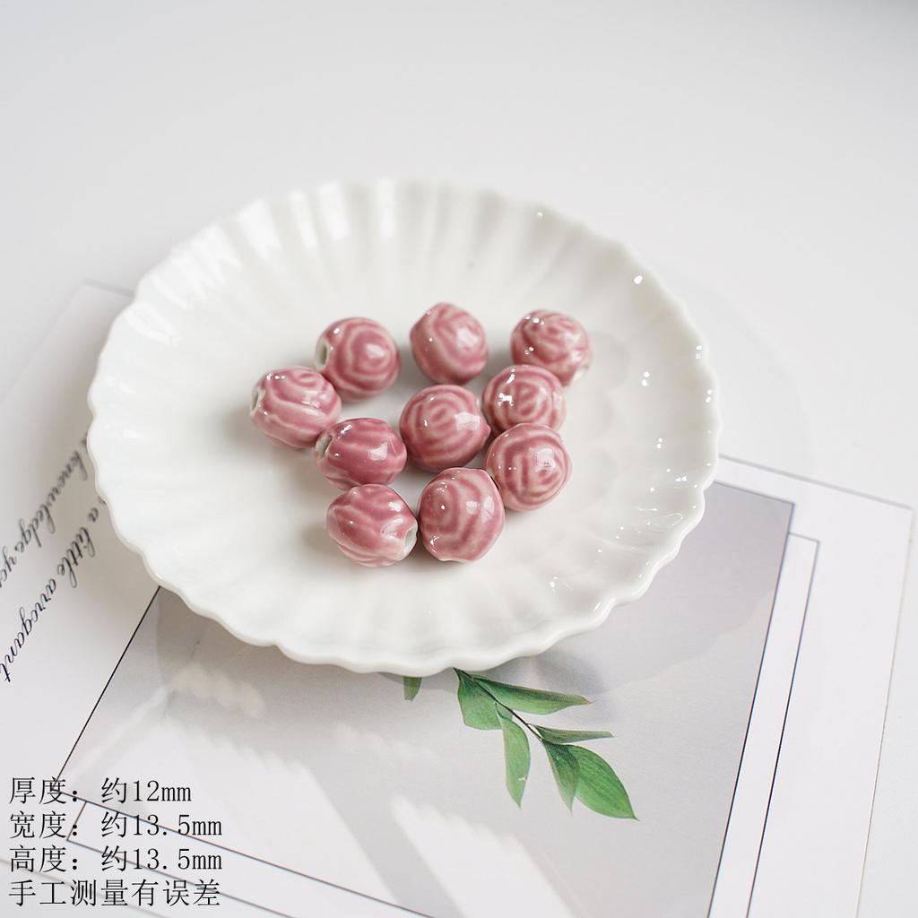 12Mm rose ball ceramic beaded accessories Jingdezhen bracelet necklace accessories DIY handmade materials wholesale high temperature