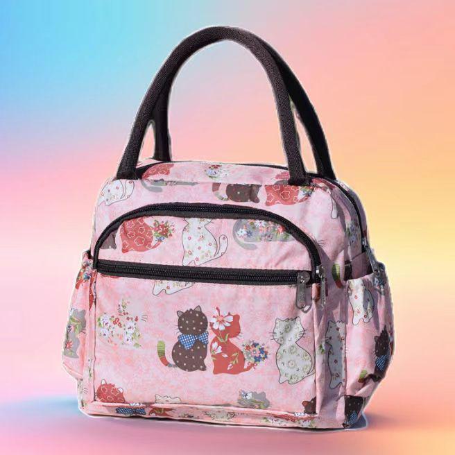 Floral Multi-Zipper Lunch Handbag: Oxford Cloth Mommy Bag with Mobile Pocket