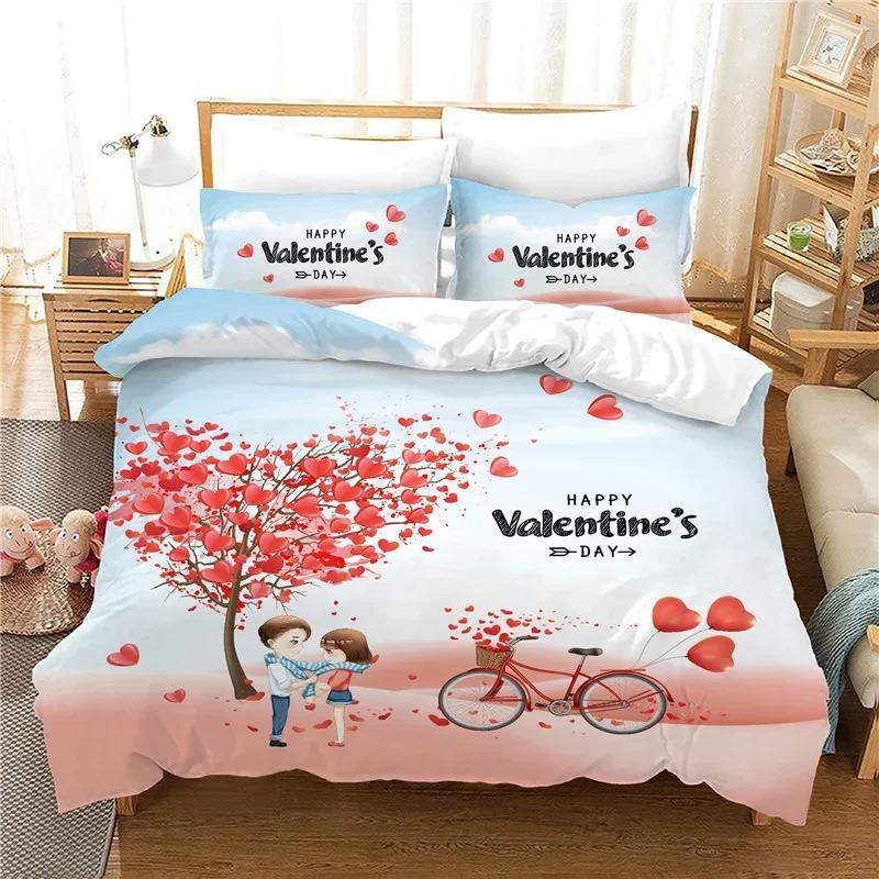 

Bedroom Duvet Cover Sets Print Happy Valentine S Day Bedding Set Holiday Gifts Home Textiles Red Rose Bedclothes Double EU Single(135*200cm)3pcs
