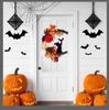 1PC Halloween Wreath, Plastic Crescent Moon Cat Design with Rose Accents, Festive Front Door Window Wall Decor, for Christmas