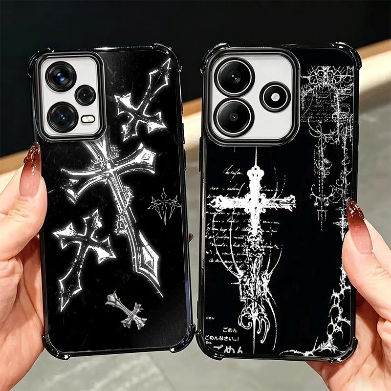 Custodia Morbida per Telefono con Sigillo Crociato Cyber Gotico per Xiaomi Redmi Note 14 15 Pro Plus 13 12 11S 11T 5G 10 9S 9 Placcata Anti-Caduta Fundas