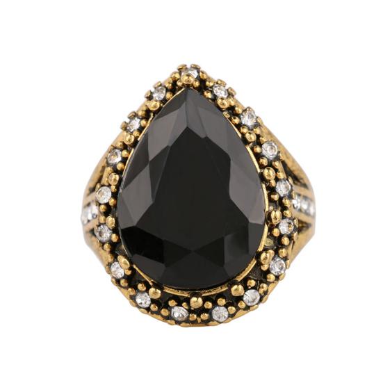 Women's Ethnic Inlaid Vintage Water Drop Shiny Rhinestone Shape Ring Jewelry