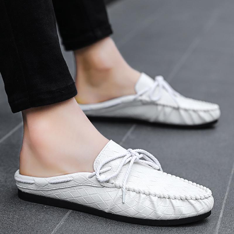 Male Slipper Half Leather Mens Shoe  Slides Outdoor Mules Flat Comfortable  Low Price Designer Luxury Fun Summer Sale