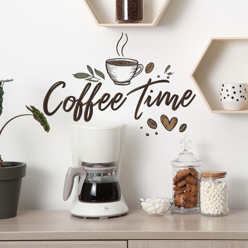 1Pc Self-Adhesive Coffee Time Wall Sticker - Painted English Slogan for Home Background Wall Decor
