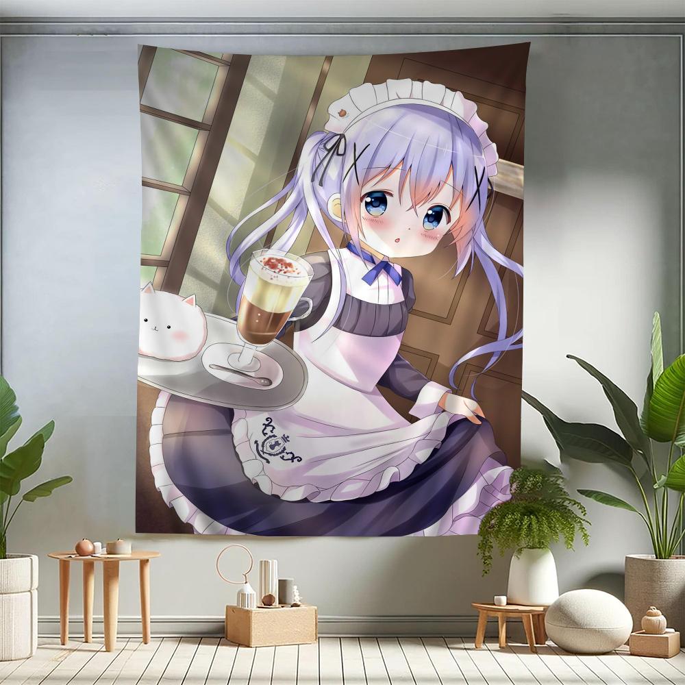 Anime Is the Order a Rabbit Cartoon Tapestry Wall Hanging Decoration Household Home Decor Cute Anime Maid Girl Wall Tapestry 100X70CM