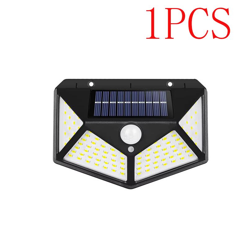 

100LED Солнечный настенный светильник Уличный водонепроницаемый Датчик движения Уличный фонарь Питание от солнечного света Прожектор безопасности для освещения сада 10 W