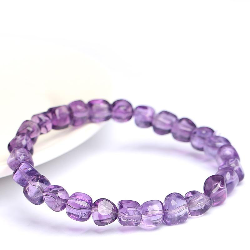 Hongchu Crystal Natural Amethyst Sugar Bean Bracelet  Ice-clear Light Amethyst Sugar Bean Bracelet Loose Beads