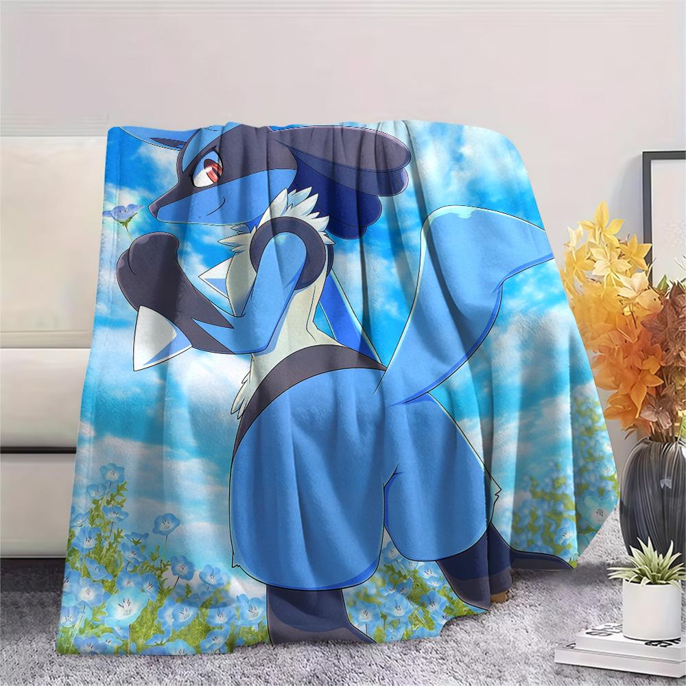 Lucario Print Flannel Blanket, High quality Comfortable for All Seasons, Home Decor, Warmth and Comfort