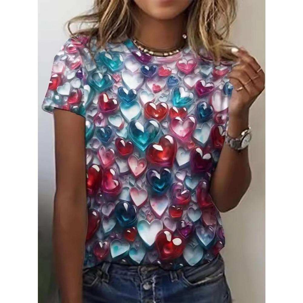 Dámské kulatý výstřih Módní Ležérní Krátký rukáv Tričko Top Oblečení