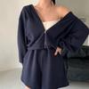 New Arrivals Open Run Women Loose Fit Hooded Zip Up Big Pocket Waffle Fall Outer