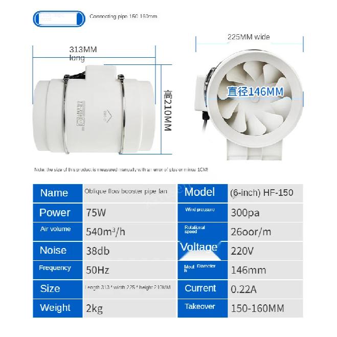 3''4''5''6'' Exhaust Fan Silent Inline Pipe Duct Fan Bathroom Extractor Ventilation Kitchen Toilet Wall Air Clean Ventilator