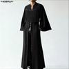 INCERUN Men Long Sleeve Open Front Tassel Rivet Patchwork Long Cardigan Tops