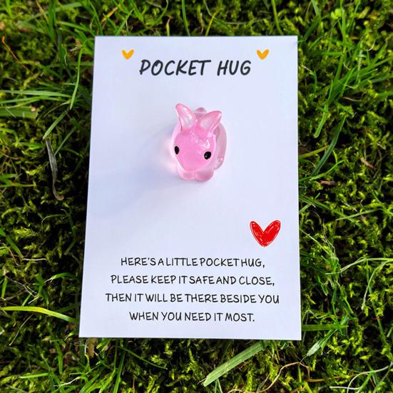 7Pcs Bunny Pocket Hug Card Positive Keepsake Card with Cute Resin Mini Bunny Emotional Support Card Gift for Friends Easter Basket Stuffers